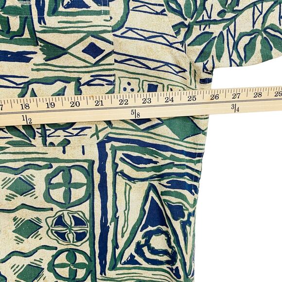 BTB Hawaiian Shirt Men's Large Tan Green Tropical Short Sleeve Button Up Linen - Picture 7 of 9